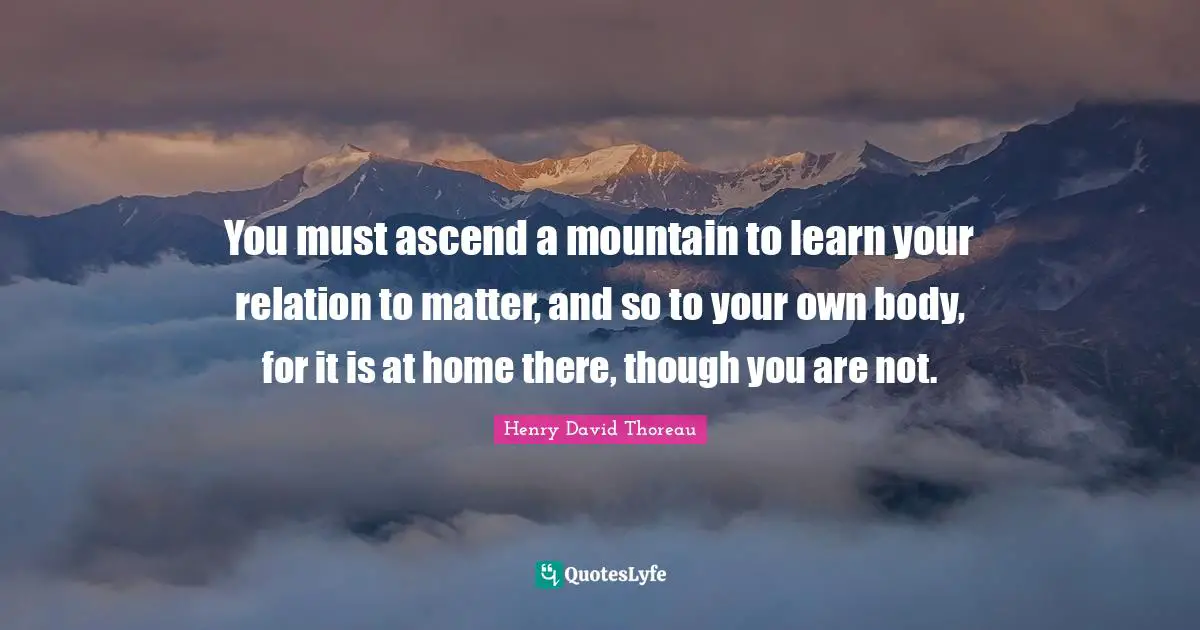 You must ascend a mountain to learn your relation to matter, and so to your own body, for it is at home there, though you are not.