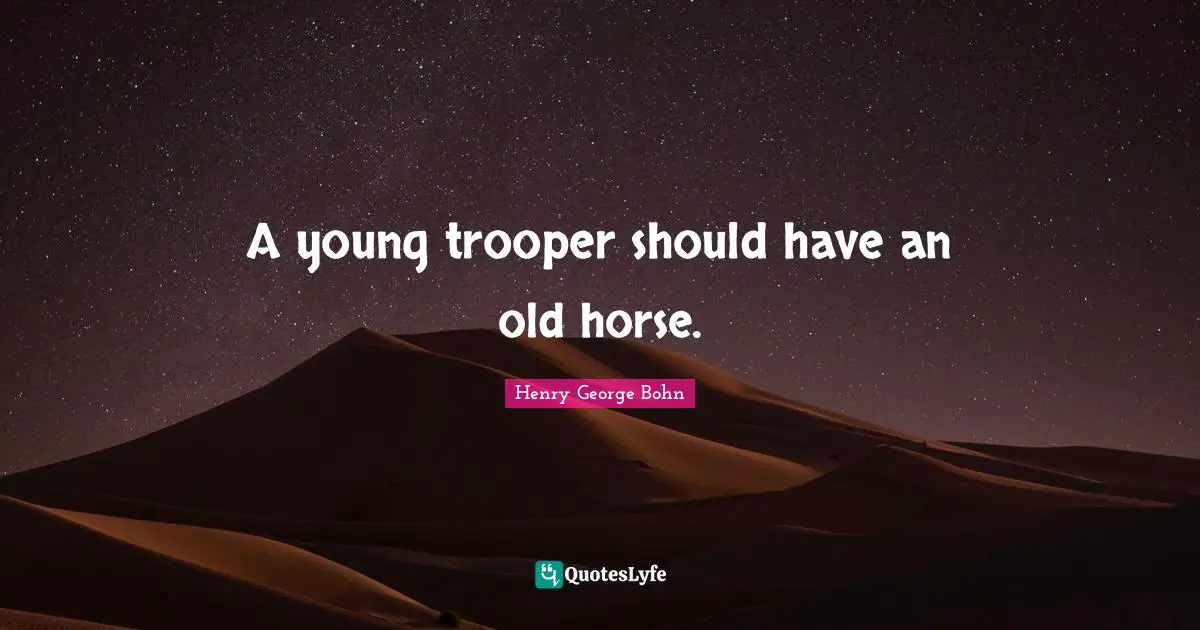 A young trooper should have an old horse.