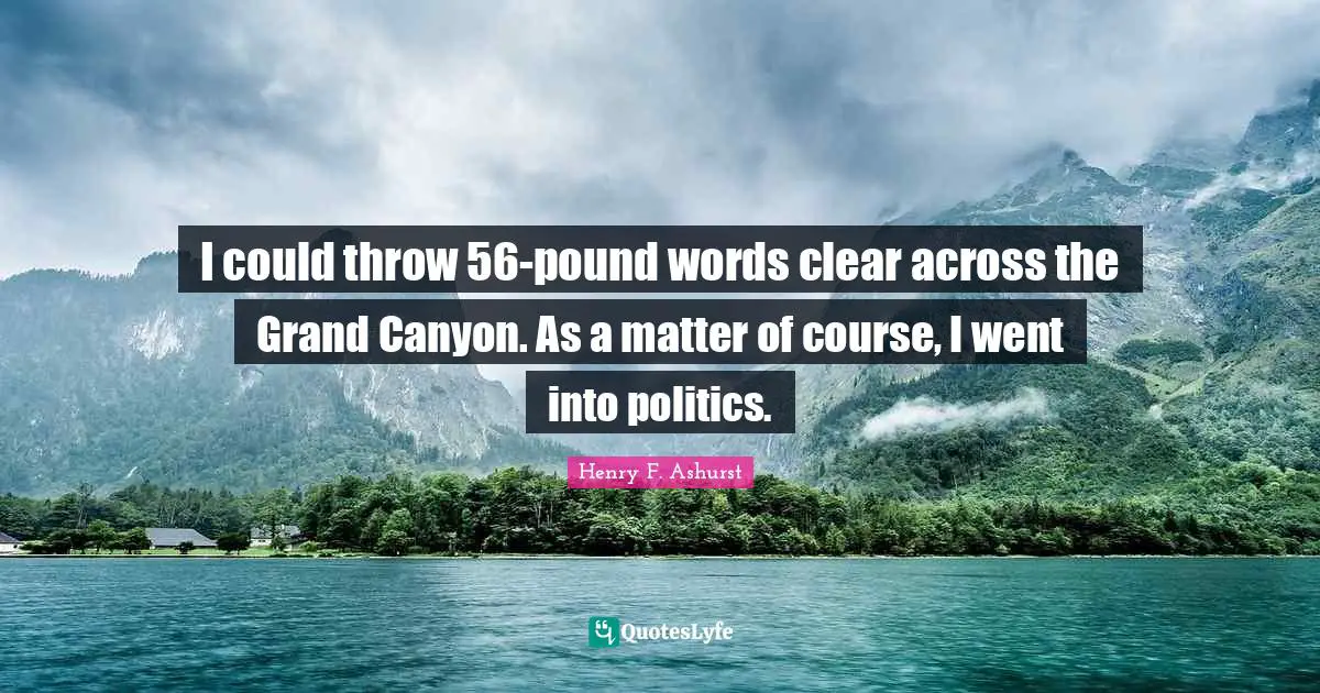 I could throw 56-pound words clear across the Grand Canyon. As a matter of course, I went into politics.