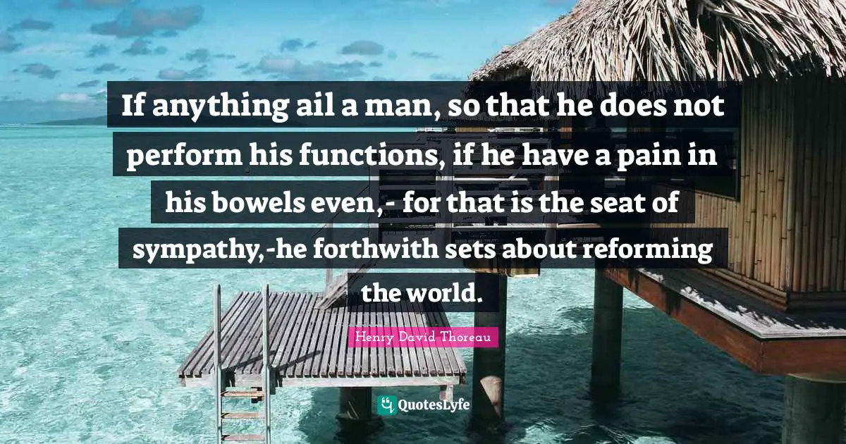 If anything ail a man, so that he does not perform his functions, if he have a pain in his bowels even,- for that is the seat of sympathy,-he forthwith sets about reforming the world.