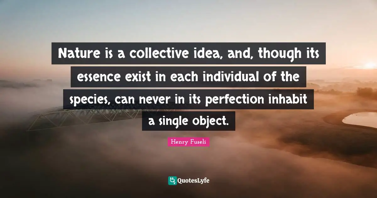 Nature is a collective idea, and, though its essence exist in each individual of the species, can never in its perfection inhabit a single object.