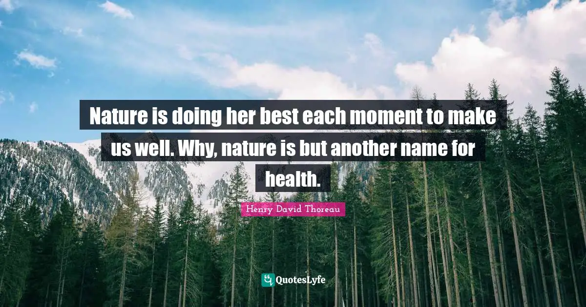 Nature is doing her best each moment to make us well. Why, nature is but another name for health.