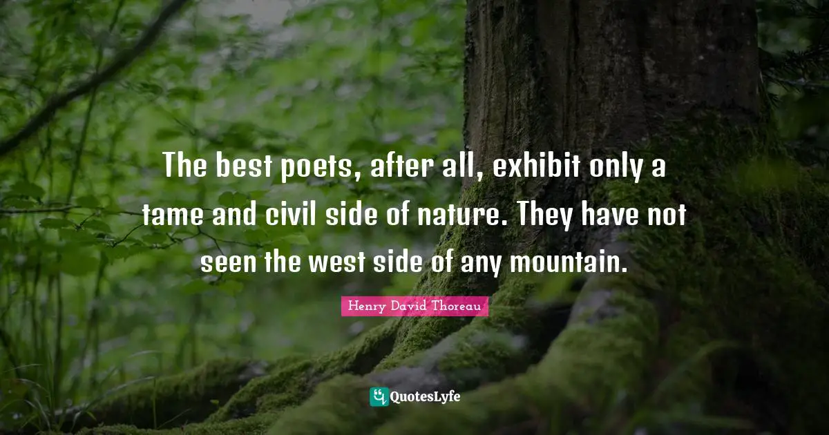 West Side Quotes: "The best poets, after all, exhibit only a tame and civil side of nature. They have not seen the west side of any mountain."