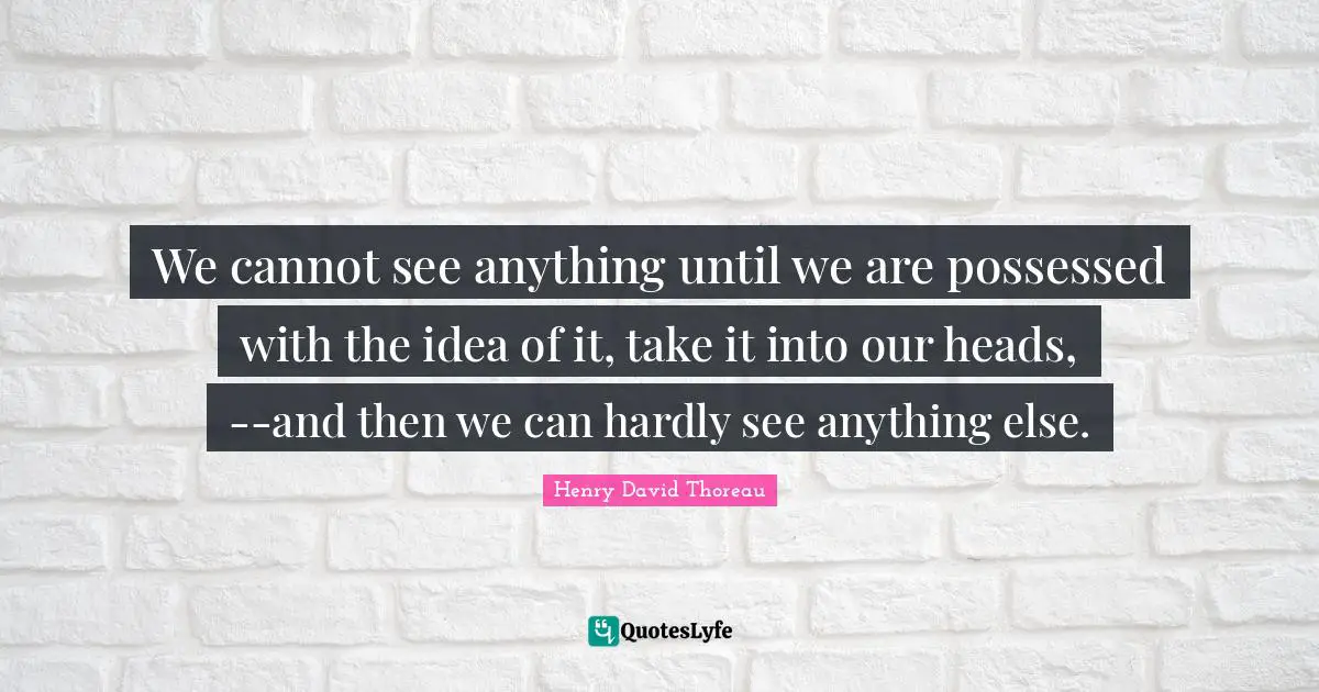 We cannot see anything until we are possessed with the idea of it, take it into our heads,--and then we can hardly see anything else.