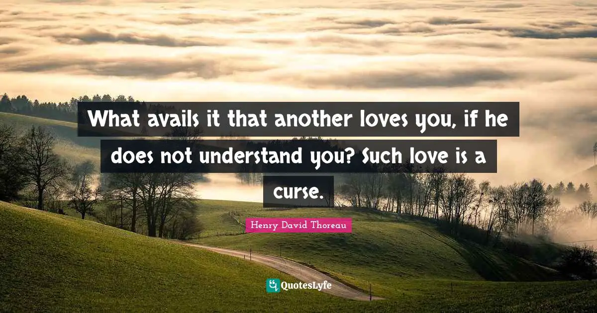 What avails it that another loves you, if he does not understand you? Such love is a curse.