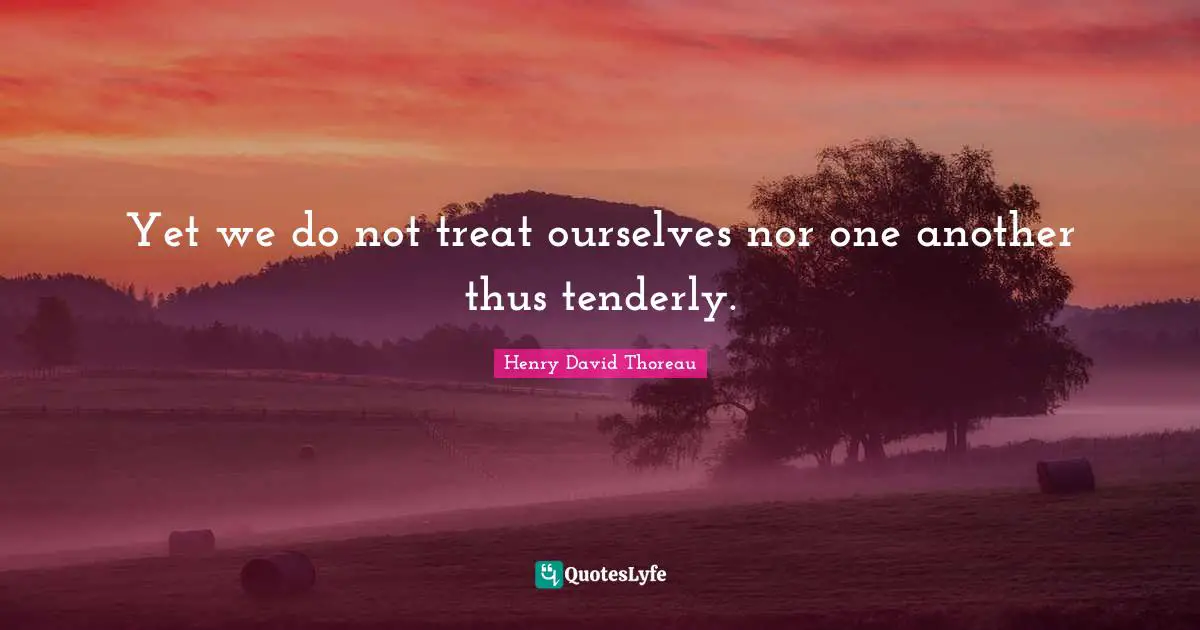 Yet we do not treat ourselves nor one another thus tenderly.