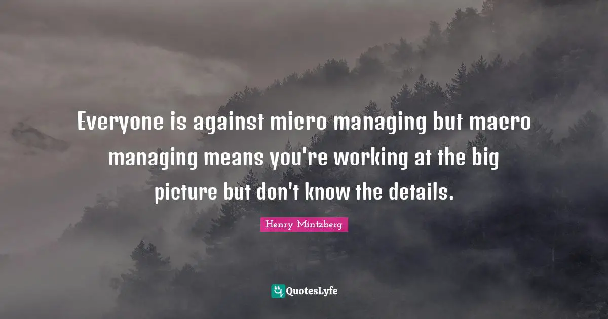 Everyone is against micro managing but macro managing means you're working at the big picture but don't know the details.