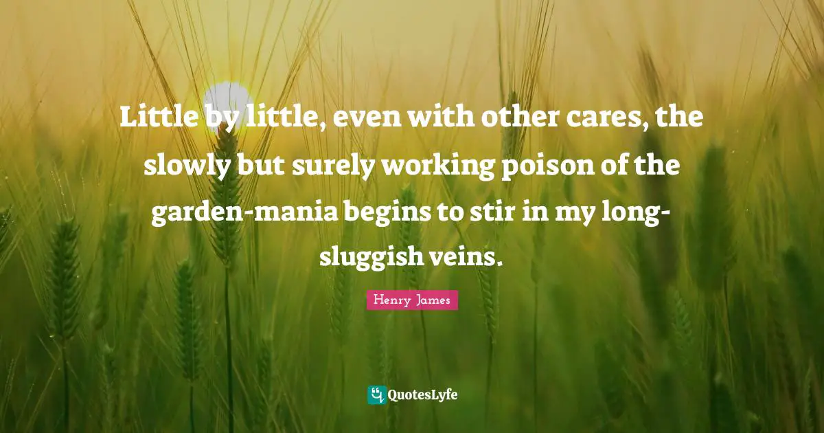 Little by little, even with other cares, the slowly but surely working poison of the garden-mania begins to stir in my long-sluggish veins.