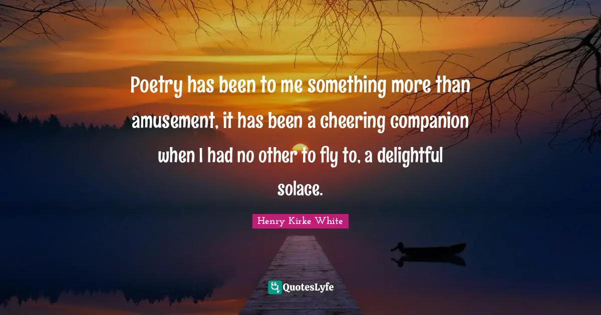 Poetry has been to me something more than amusement, it has been a cheering companion when I had no other to fly to, a delightful solace.