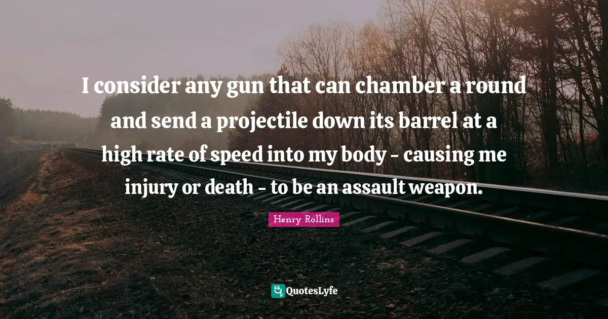 Assault Weapons Quotes: "I consider any gun that can chamber a round and send a projectile down its barrel at a high rate of speed into my body - causing me injury or death - to be an assault weapon."