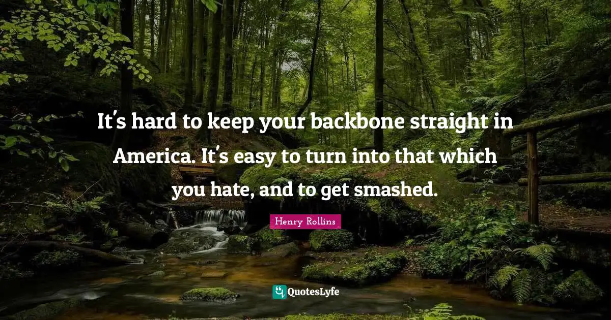 It's hard to keep your backbone straight in America. It's easy to turn into that which you hate, and to get smashed.