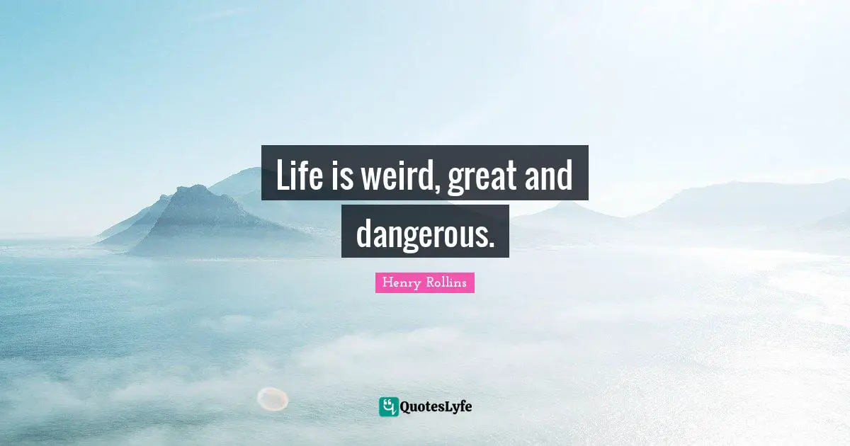 Life is weird, great and dangerous.