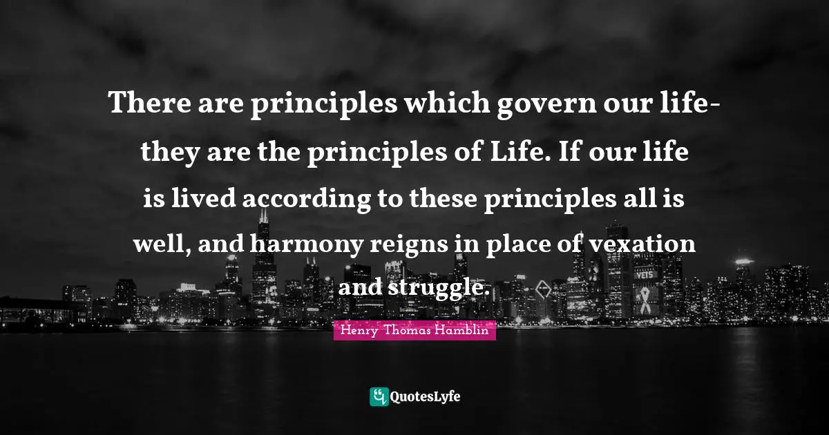 Vexation Quotes: "There are principles which govern our life-they are the principles of Life. If our life is lived according to these principles all is well, and harmony reigns in place of vexation and struggle."