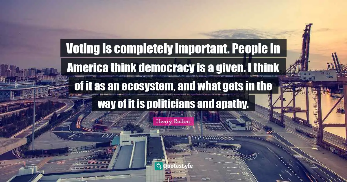 Voting is completely important. People in America think democracy is a given. I think of it as an ecosystem, and what gets in the way of it is politicians and apathy.