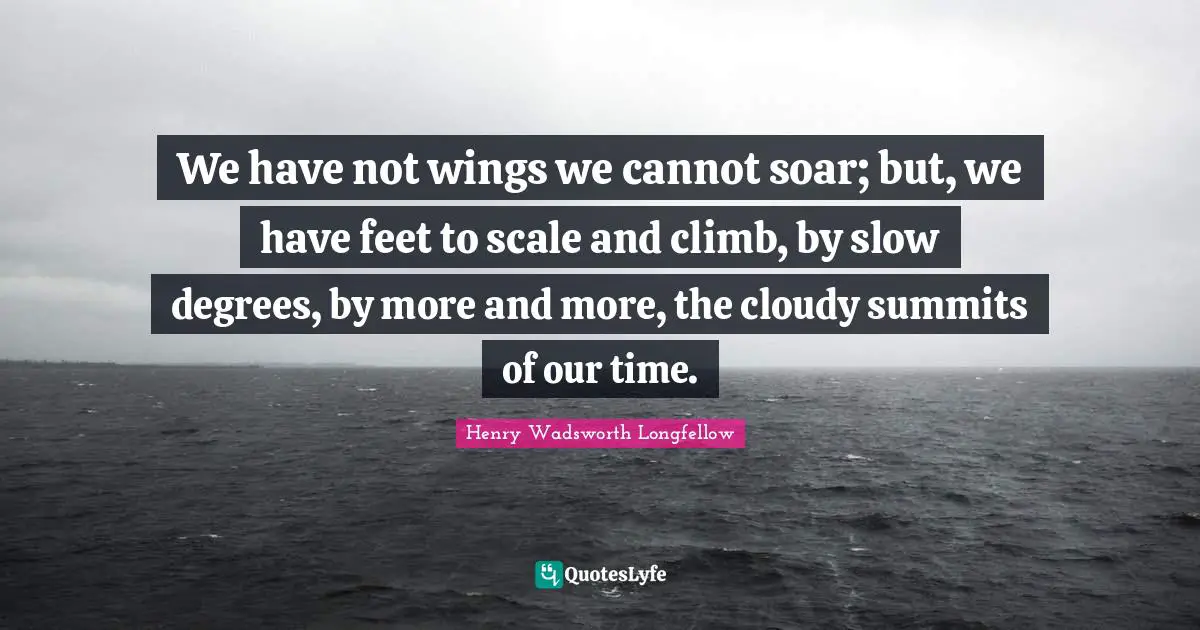 We have not wings we cannot soar; but, we have feet to scale and climb, by slow degrees, by more and more, the cloudy summits of our time.