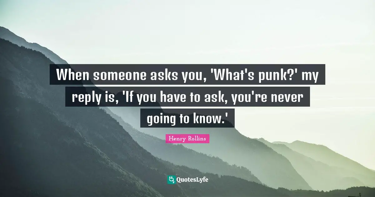 When someone asks you, 'What's punk?' my reply is, 'If you have to ask, you're never going to know.'
