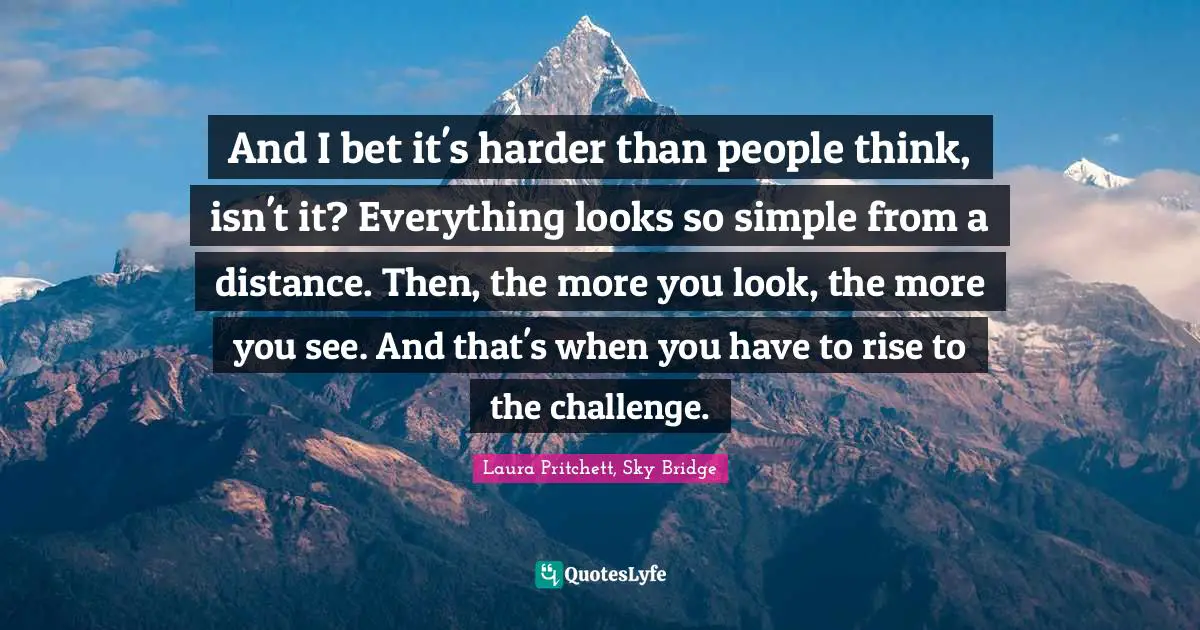 Bridge Quotes: "And I bet it's harder than people think, isn't it? Everything looks so simple from a distance. Then, the more you look, the more you see. And that's when you have to rise to the challenge."