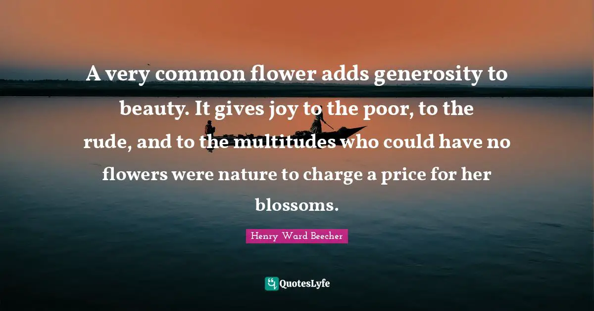 A very common flower adds generosity to beauty. It gives joy to the poor, to the rude, and to the multitudes who could have no flowers were nature to charge a price for her blossoms.