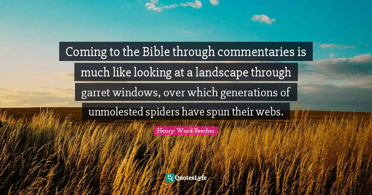 Coming to the Bible through commentaries is much like looking at a landscape through garret windows, over which generations of unmolested spiders have spun their webs.
