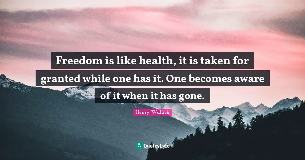 Freedom is like health, it is taken for granted while one has it. One becomes aware of it when it has gone.