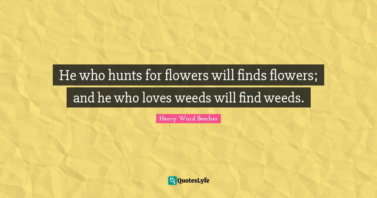 He who hunts for flowers will finds flowers; and he who loves weeds will find weeds.