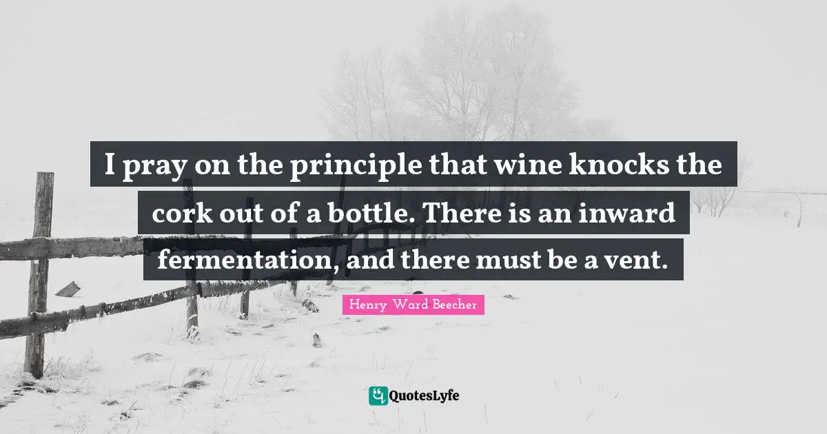 I pray on the principle that wine knocks the cork out of a bottle. There is an inward fermentation, and there must be a vent.