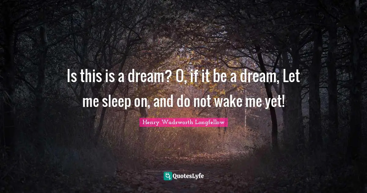 Is this is a dream? O, if it be a dream, Let me sleep on, and do not wake me yet!