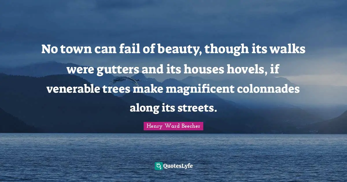 Gutters Quotes: "No town can fail of beauty, though its walks were gutters and its houses hovels, if venerable trees make magnificent colonnades along its streets."
