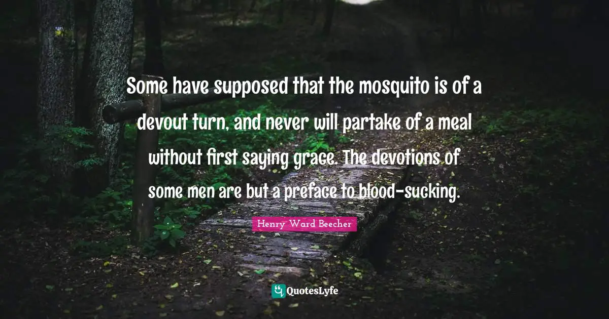 Some have supposed that the mosquito is of a devout turn, and never will partake of a meal without first saying grace. The devotions of some men are but a preface to blood-sucking.
