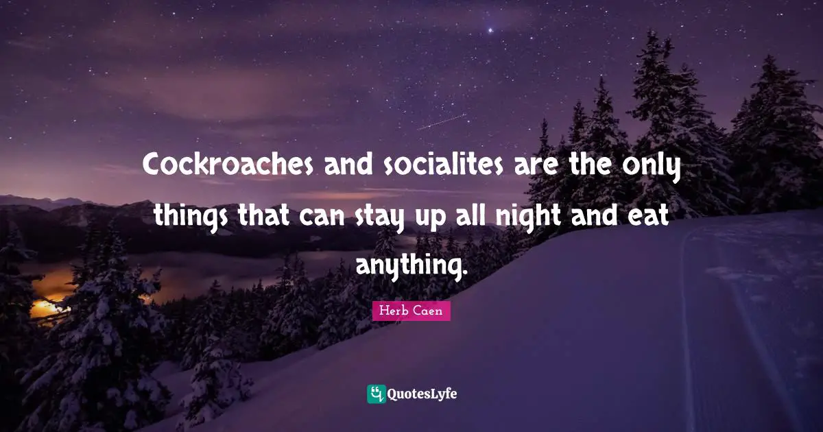 Cockroaches and socialites are the only things that can stay up all night and eat anything.