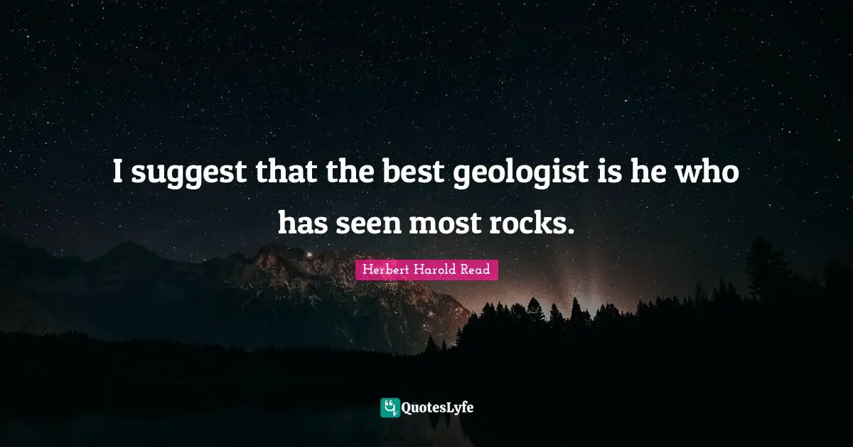 I suggest that the best geologist is he who has seen most rocks.