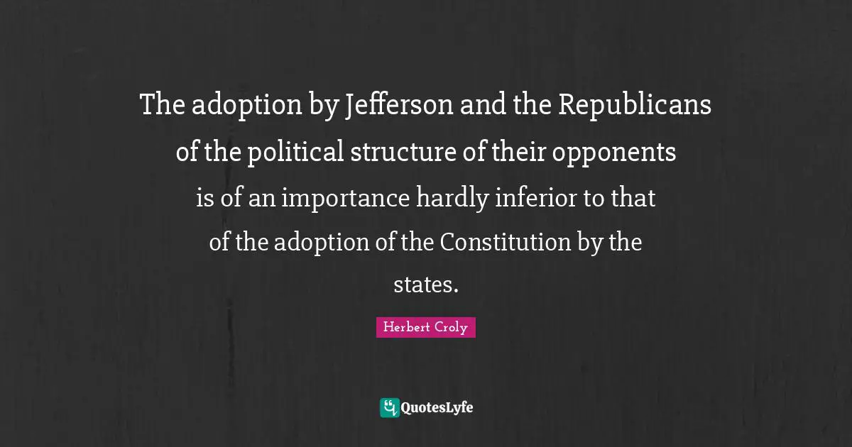The adoption by Jefferson and the Republicans of the political structure of their opponents is of an importance hardly inferior to that of the adoption of the Constitution by the states.