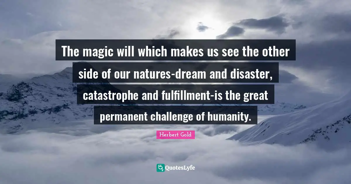 The magic will which makes us see the other side of our natures-dream and disaster, catastrophe and fulfillment-is the great permanent challenge of humanity.
