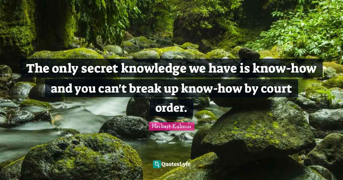 The only secret knowledge we have is know-how and you can't break up know-how by court order.