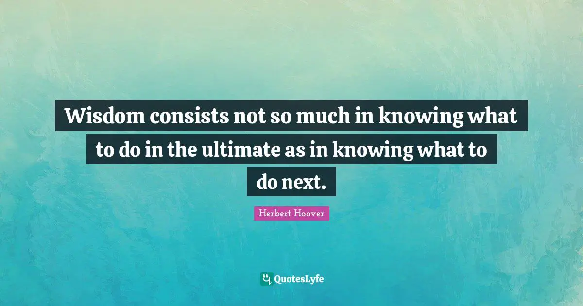 Knowing What To Do Quotes: "Wisdom consists not so much in knowing what to do in the ultimate as in knowing what to do next."