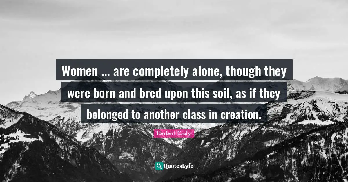Women ... are completely alone, though they were born and bred upon this soil, as if they belonged to another class in creation.