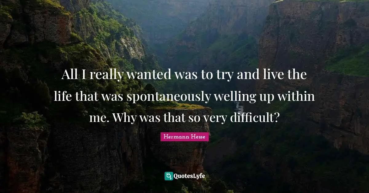 All I really wanted was to try and live the life that was spontaneously welling up within me. Why was that so very difficult?
