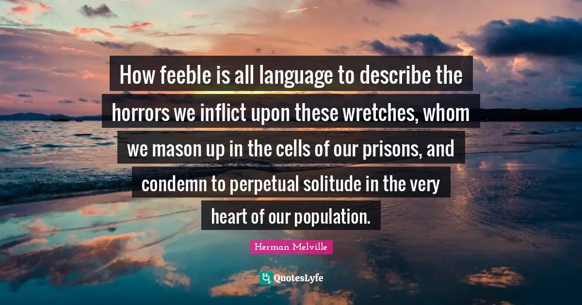 How feeble is all language to describe the horrors we inflict upon these wretches, whom we mason up in the cells of our prisons, and condemn to perpetual solitude in the very heart of our population.
