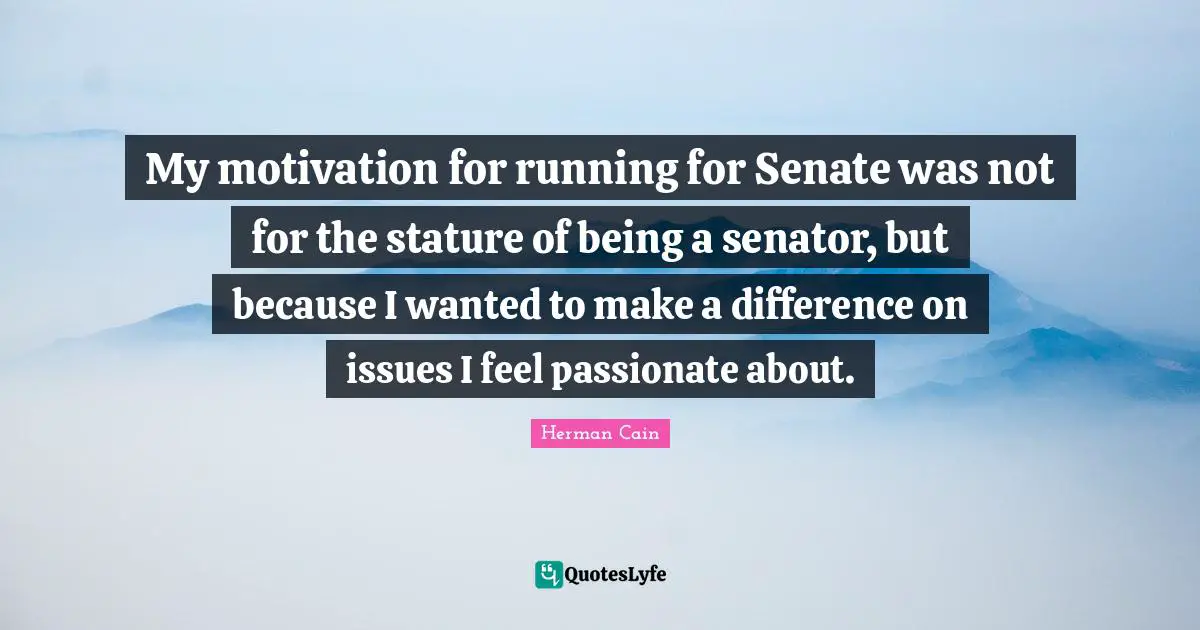My motivation for running for Senate was not for the stature of being a senator, but because I wanted to make a difference on issues I feel passionate about.