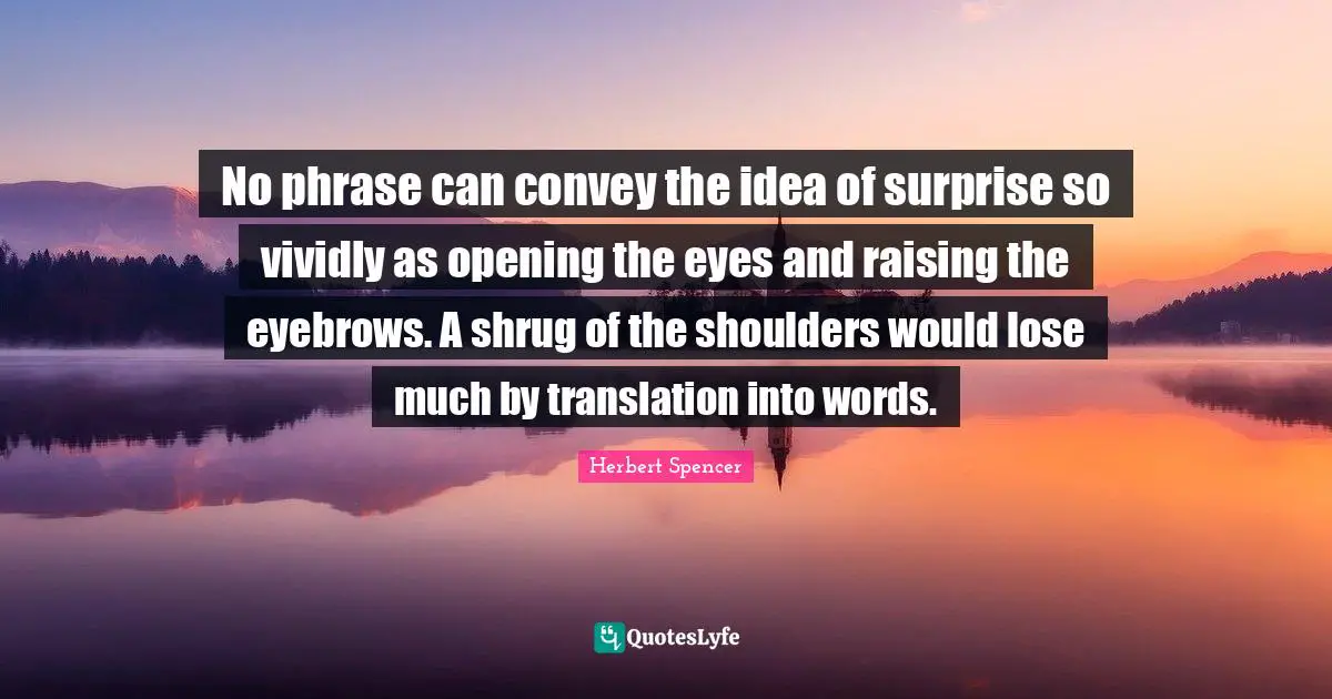No phrase can convey the idea of surprise so vividly as opening the eyes and raising the eyebrows. A shrug of the shoulders would lose much by translation into words.
