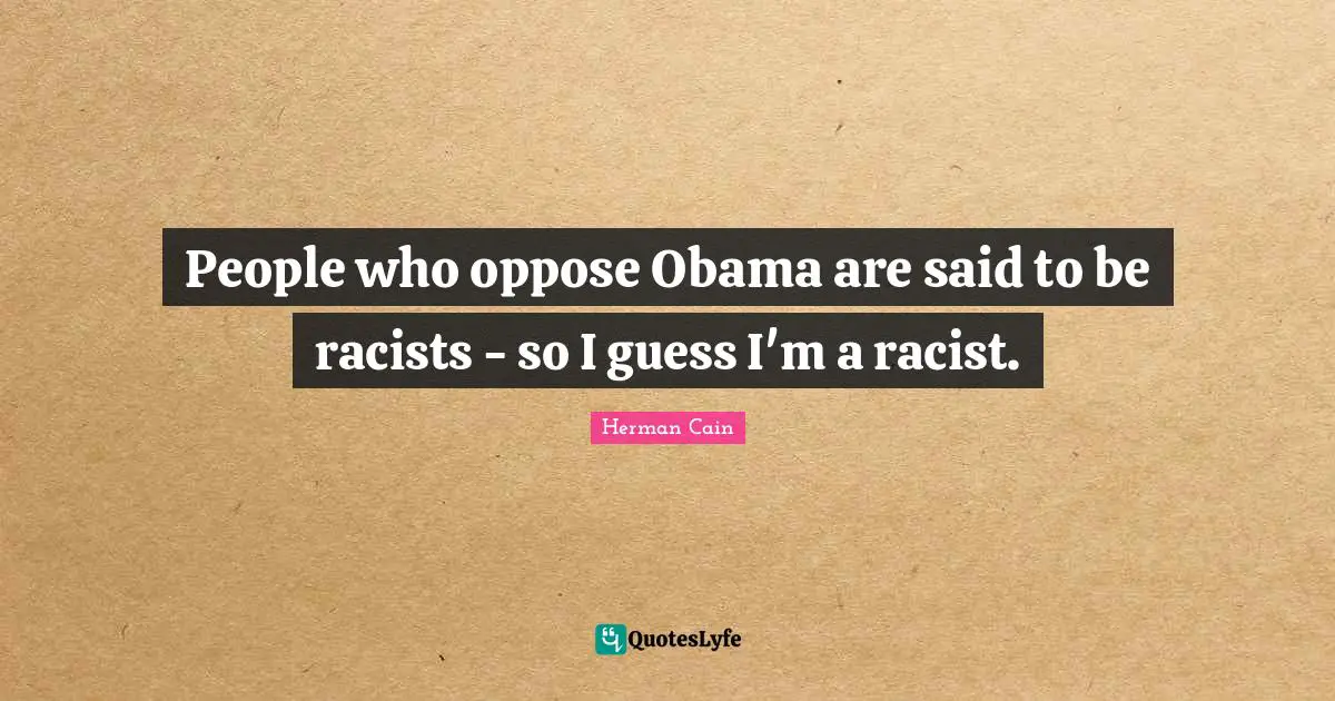 People who oppose Obama are said to be racists - so I guess I'm a racist.