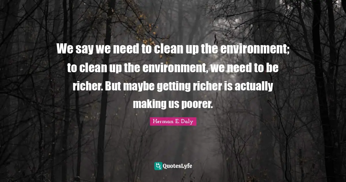 We say we need to clean up the environment; to clean up the environment, we need to be richer. But maybe getting richer is actually making us poorer.