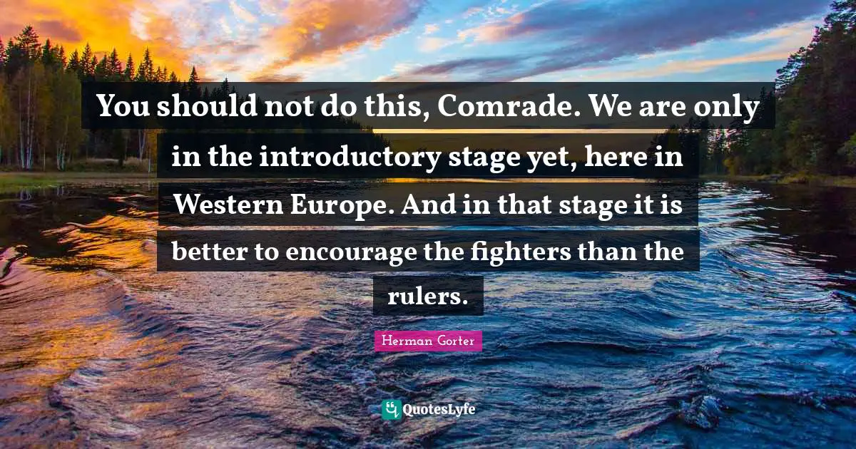 You should not do this, Comrade. We are only in the introductory stage yet, here in Western Europe. And in that stage it is better to encourage the fighters than the rulers.