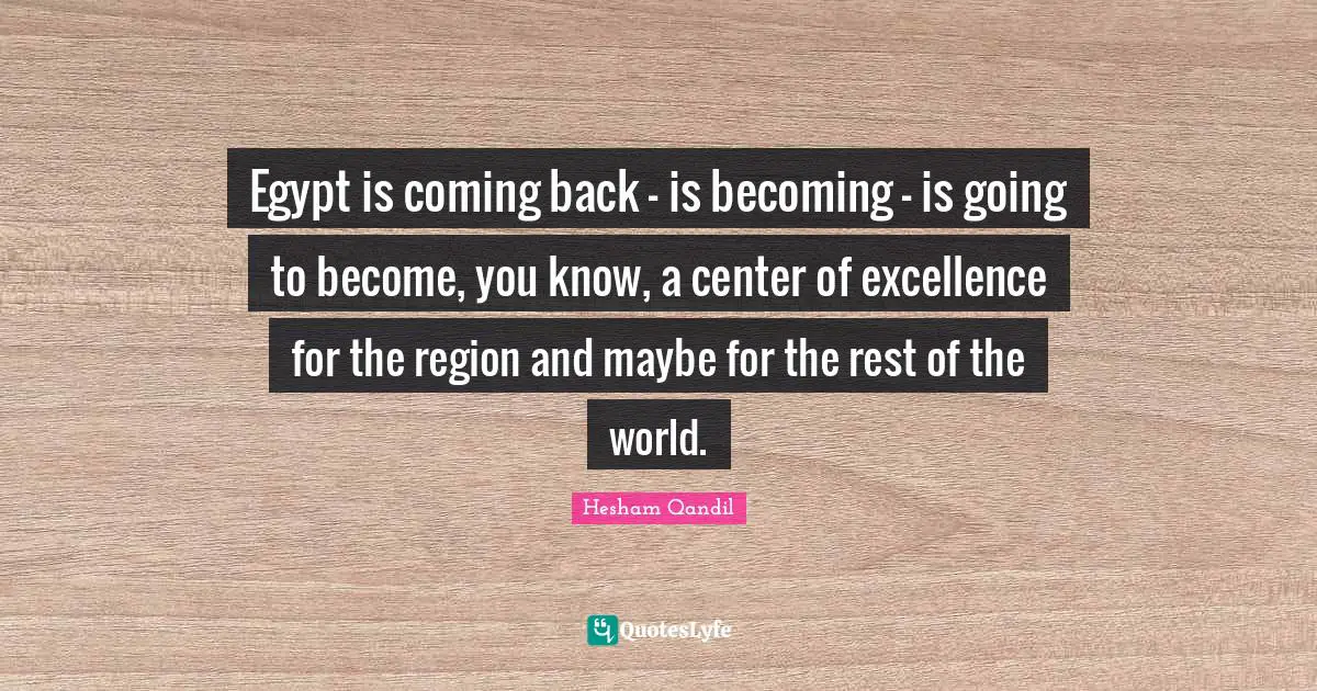 Egypt is coming back - is becoming - is going to become, you know, a center of excellence for the region and maybe for the rest of the world.