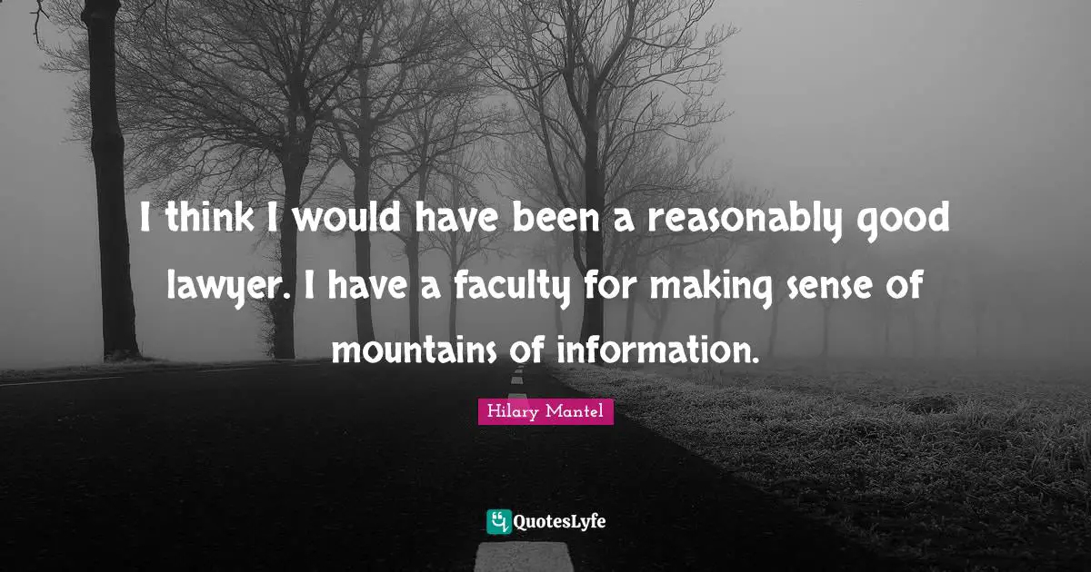 I think I would have been a reasonably good lawyer. I have a faculty for making sense of mountains of information.