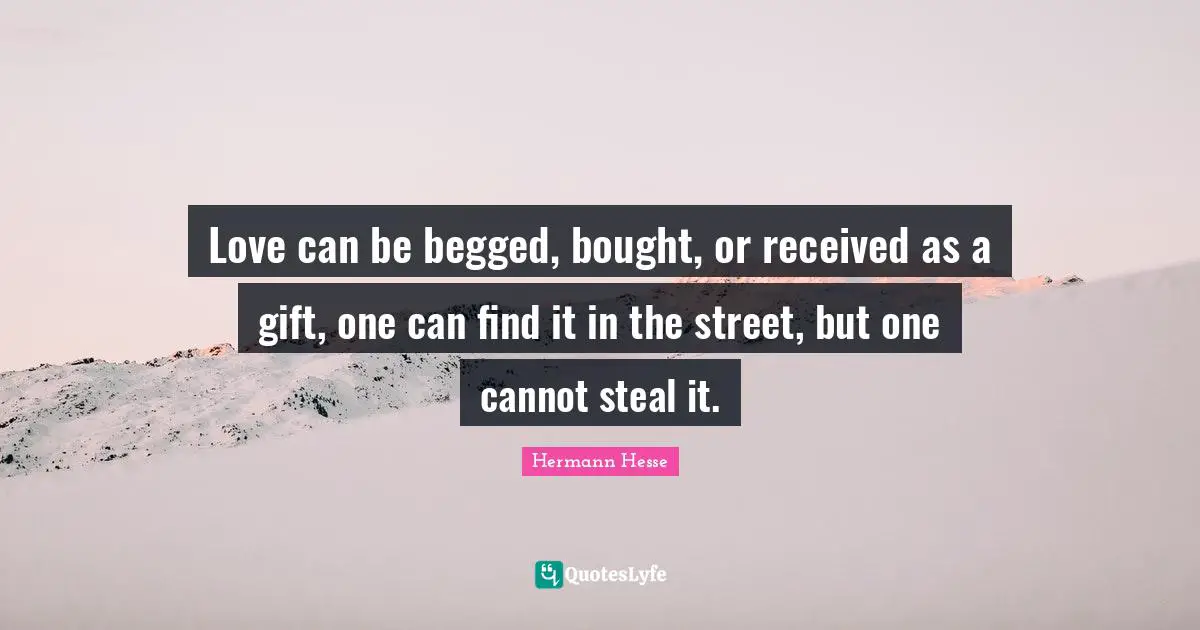 Love can be begged, bought, or received as a gift, one can find it in the street, but one cannot steal it.