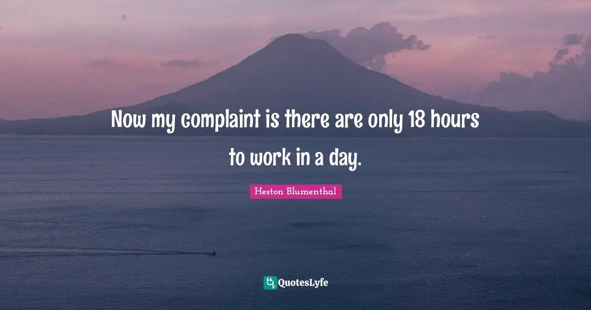 Heston Blumenthal Quotes: "Now my complaint is there are only 18 hours to work in a day."