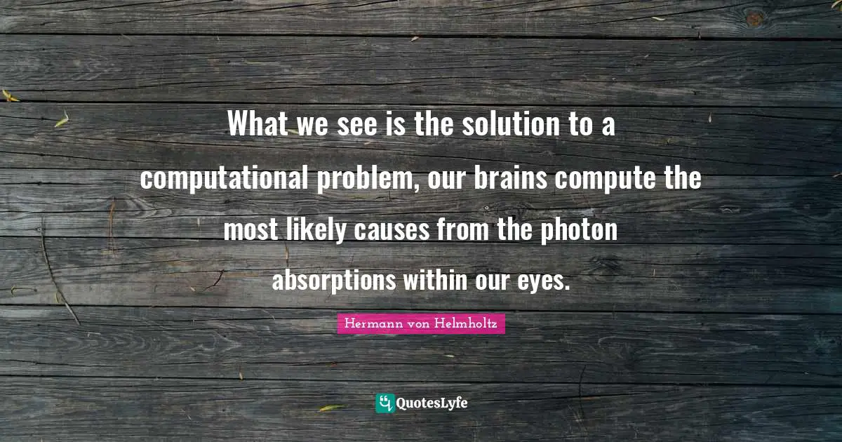 What we see is the solution to a computational problem, our brains compute the most likely causes from the photon absorptions within our eyes.