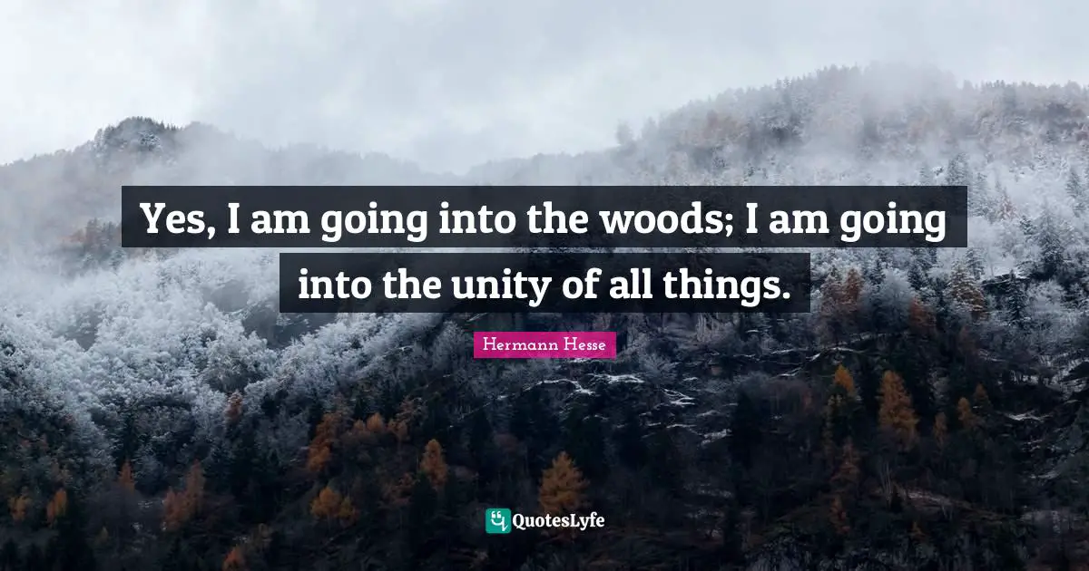 Yes, I am going into the woods; I am going into the unity of all things.