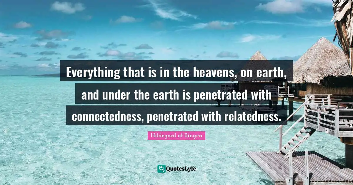 Hildegard of Bingen Quotes: Everything that is in the heavens, on earth, and under the earth is penetrated with connectedness, penetrated with relatedness.